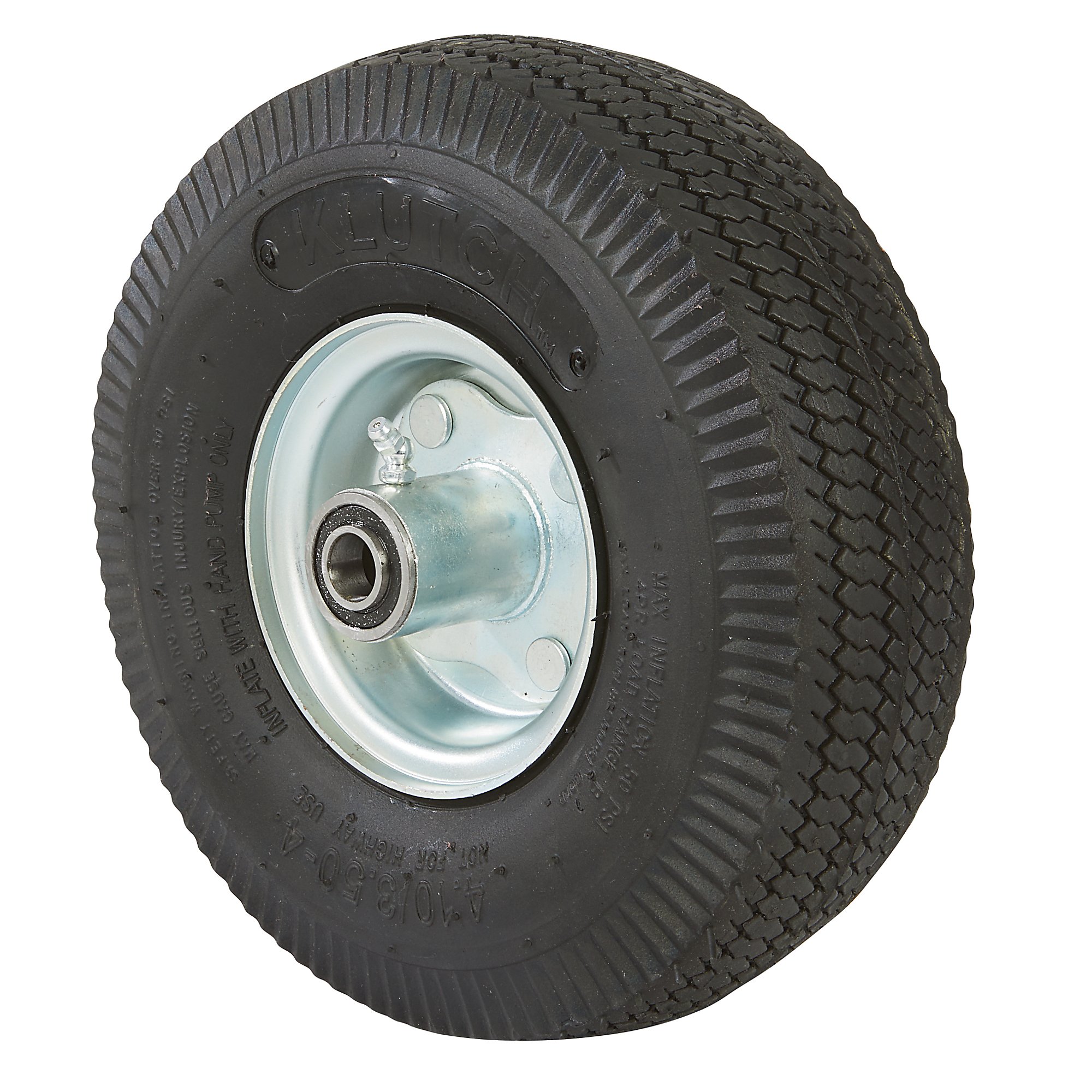 Klutch Pneumatic Utility Tire Assembly, 4.10/3.50-4, Sawtooth Tread